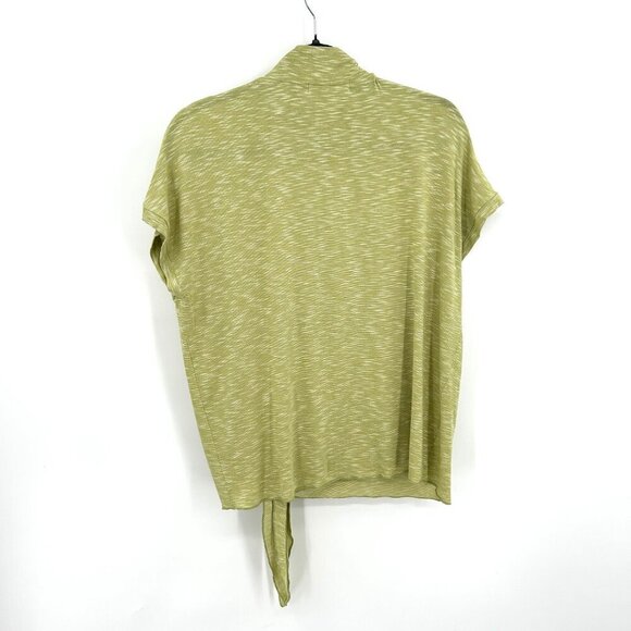 SARAH LILLER Green Space Dye Mock Neck Short Sleeve Tie Front Shirt Size Large - Picture 2 of 4